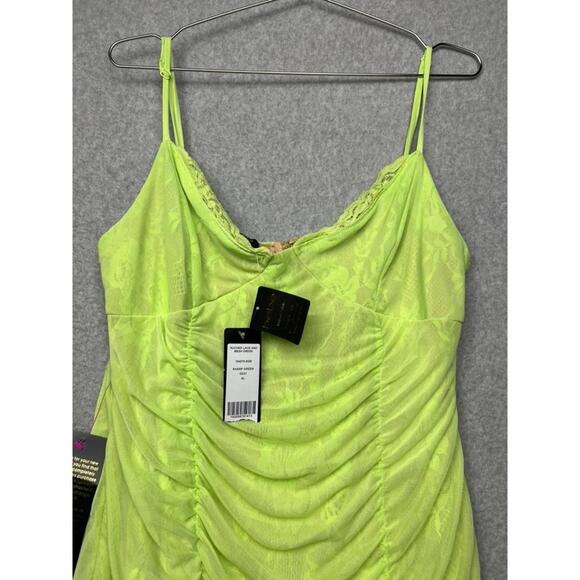 Y2k Bebe Lace Sheer Babydoll Bodycon Dress Xl Neon Goth Witchy Sexy Coquette - Picture 10 of 15